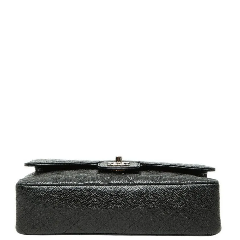 Chanel Matelasse 25 Coco Mark Double Flap Caviar Skin Shoulder Bag Black